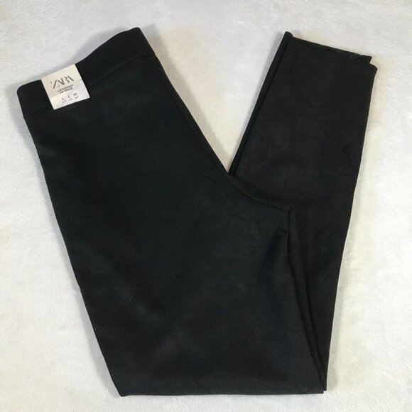 Zara Pants - Zara Womens L High Waist Stretch Black Leggings Pull-On Zipper Ankles VelvetLike
